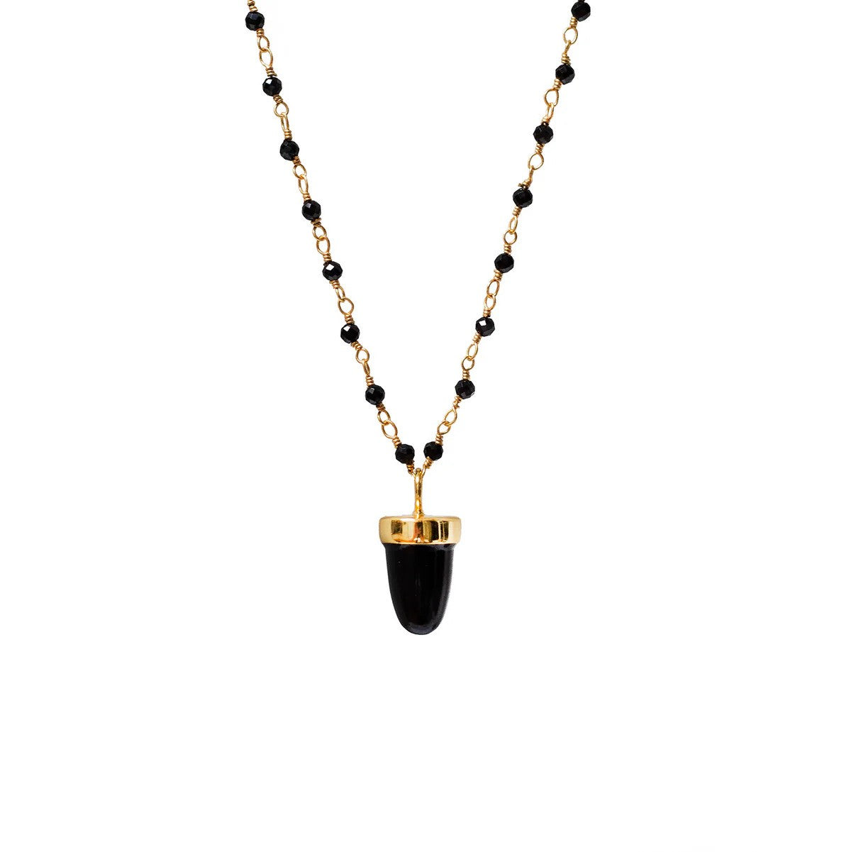 Black Onyx Pendulum Pendant on Long Black Onyx Rosary Chain