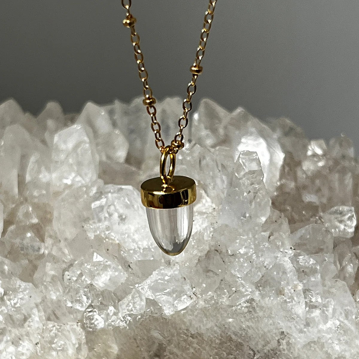 Rock Crystal Pendulum Pendant on Long Satellite Chain