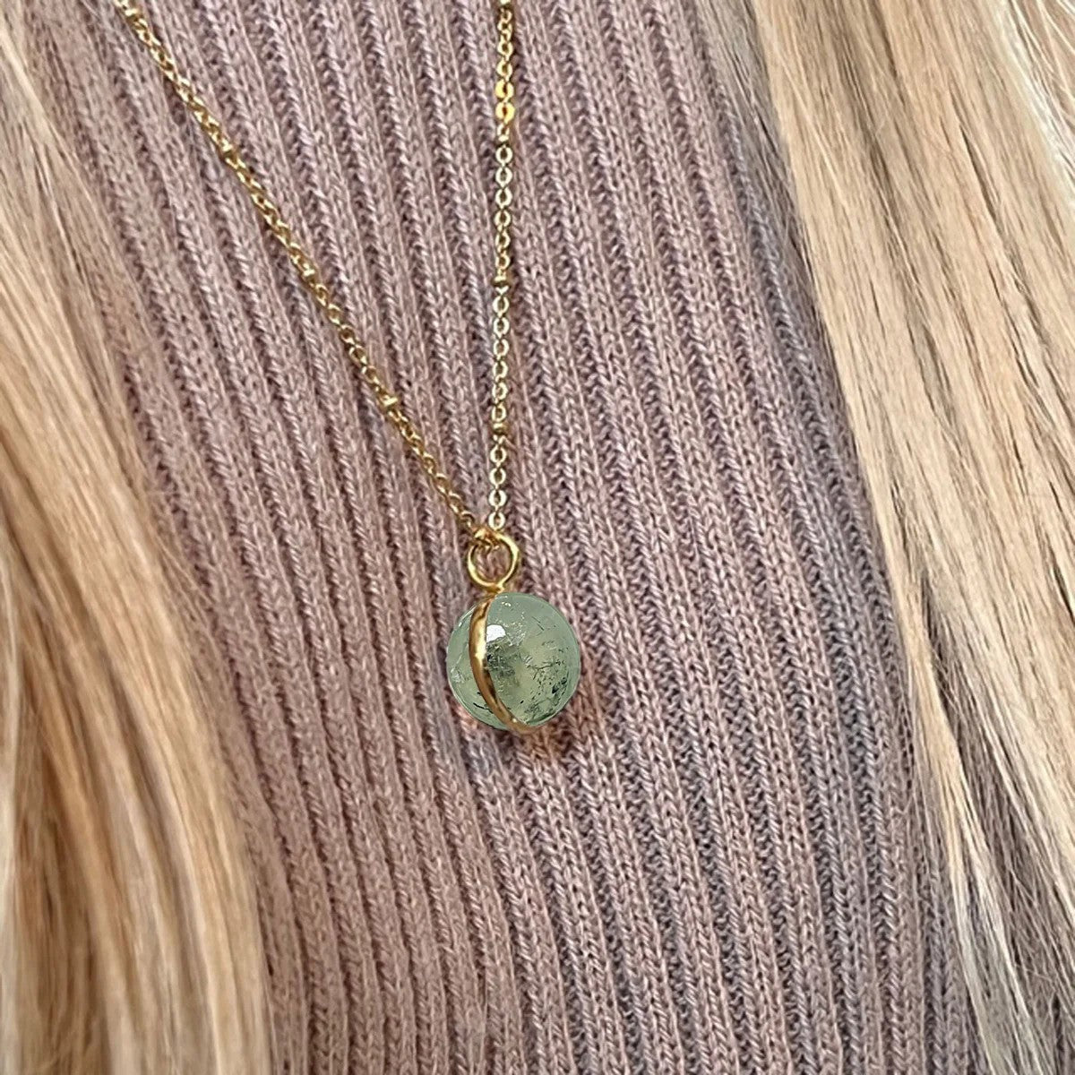 Magic Prehnite Crystal Ball on Long Satellite Chain