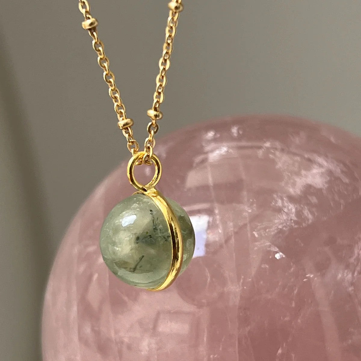 Magic Prehnite Crystal Ball on Long Satellite Chain