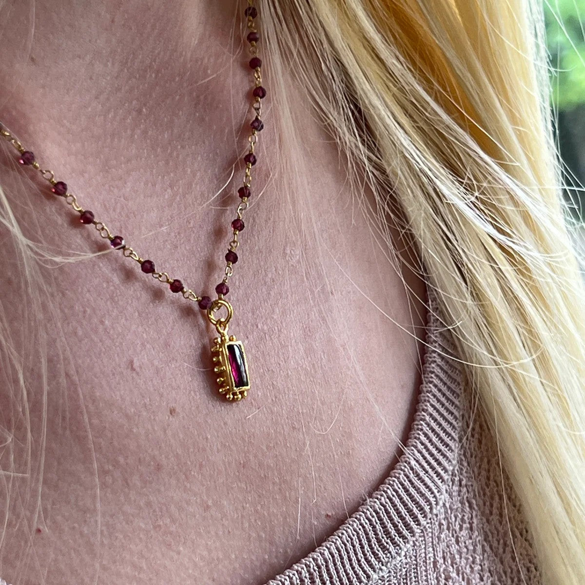 Sigrid Garnet Pendant on Short Garnet Rosary