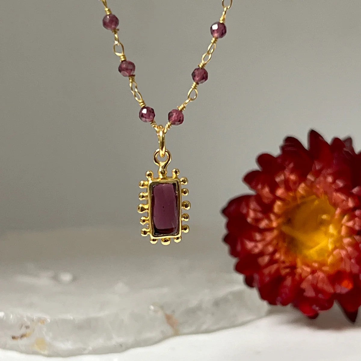 Sigrid Garnet Pendant on Short Garnet Rosary