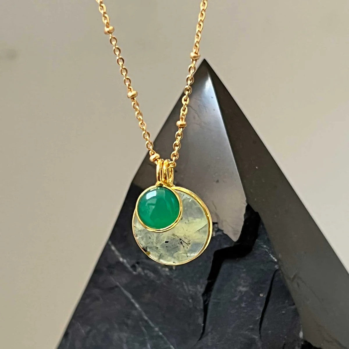 Duo Green Dreams Pendant on Long Satellite Chain