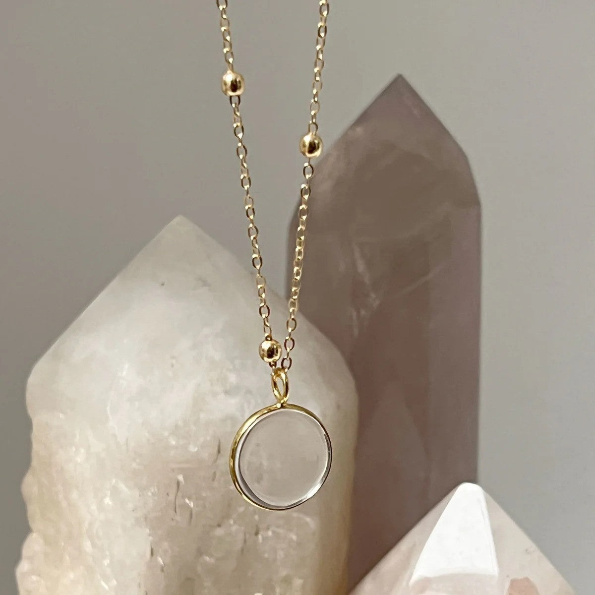 Rock Crystal Coin Pendant with Chain Options