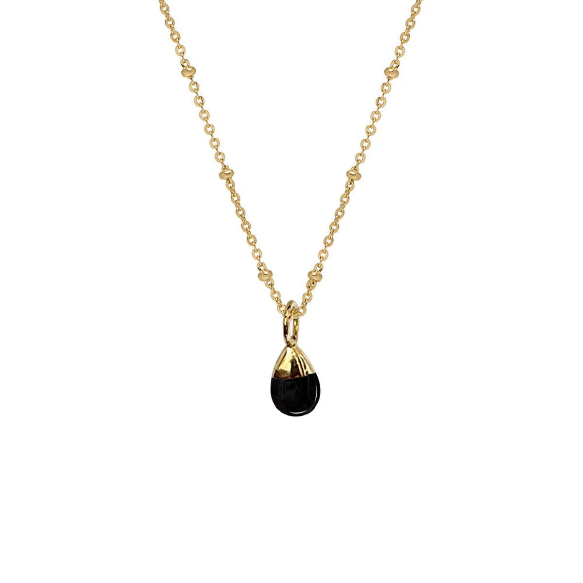 Smooth Black Onyx Drop on Short Satellite Chain