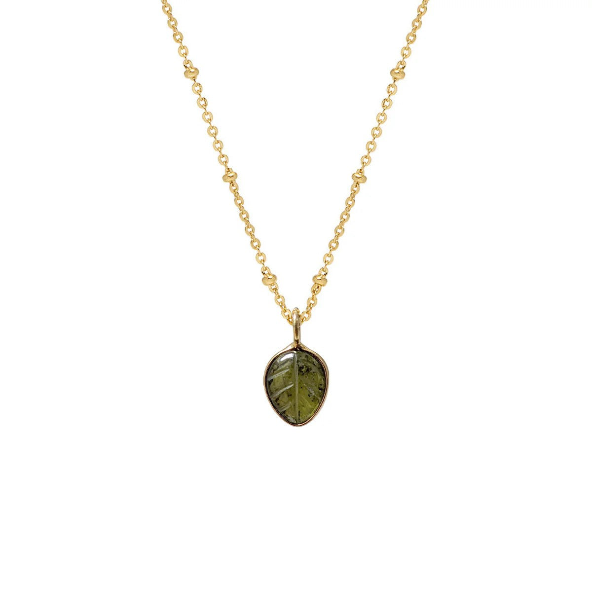 Peridot Carved Leaf Pendant on Satellite Chain