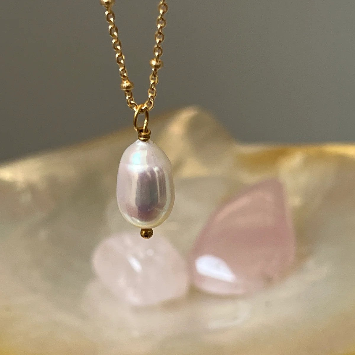 Diana Freshwater Pearl Drop Pendant on Satellite Chain