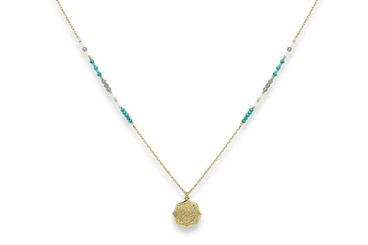 Gold, Turquoise and Labradorite Long Pendant Necklace