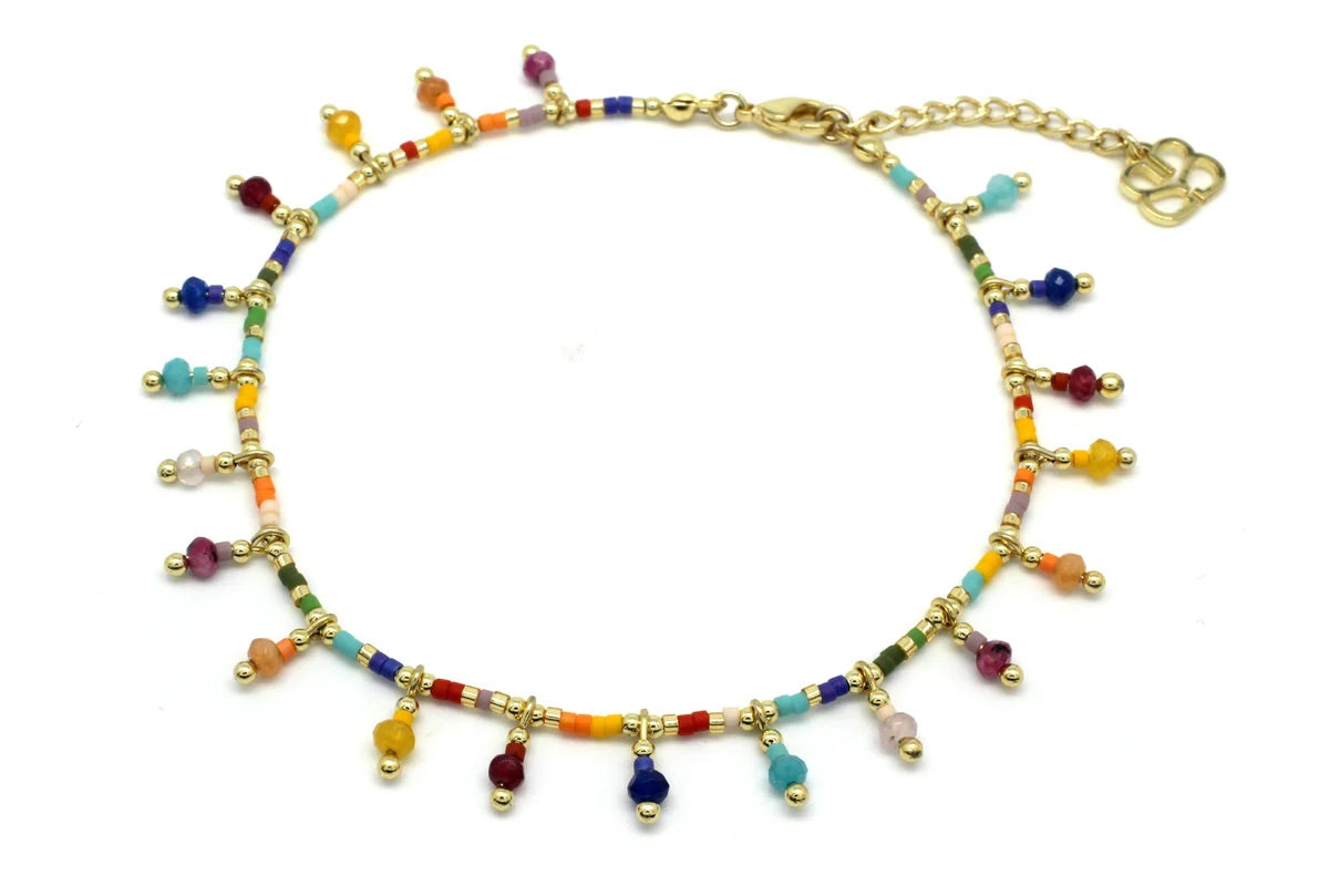 Haiti Colourful Multi Gemstone Beaded Anklet