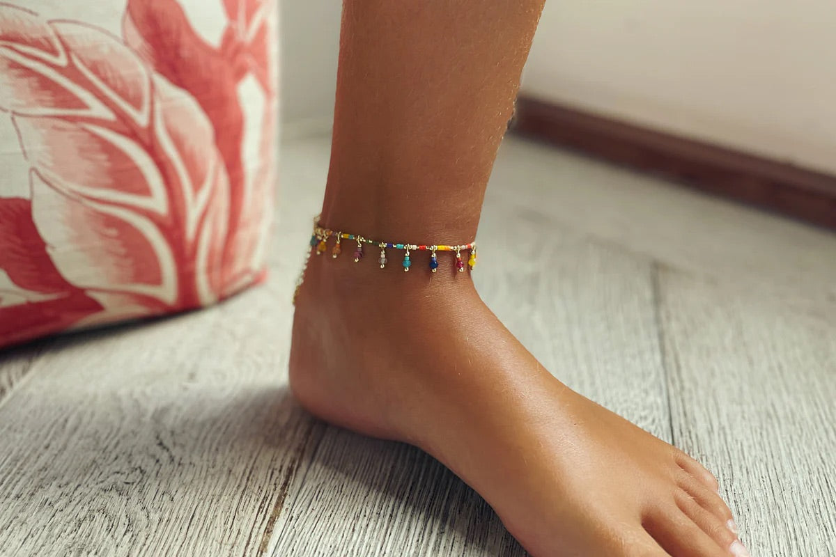 Haiti Colourful Multi Gemstone Beaded Anklet