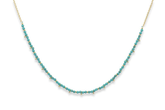 Salus Beaded Turquoise Gemstone Gold Necklace