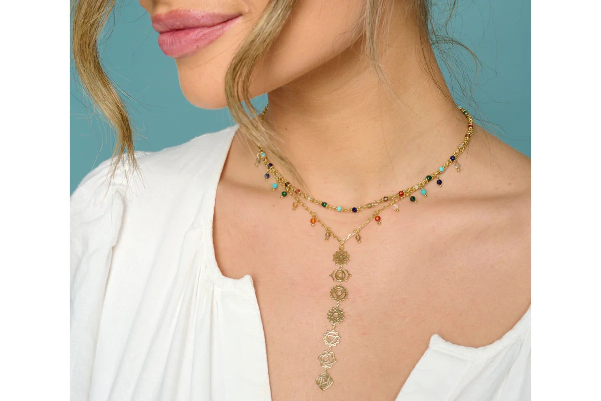 Ajna Gold Multi Gemstone Chakra Pendant Necklace