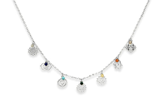 Spirit Silver Chakra Multi Gemstone Charm Necklace