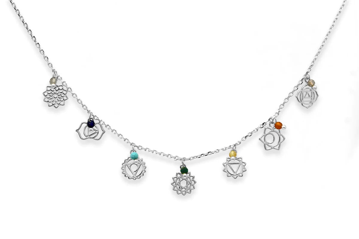 Spirit Silver Chakra Multi Gemstone Charm Necklace