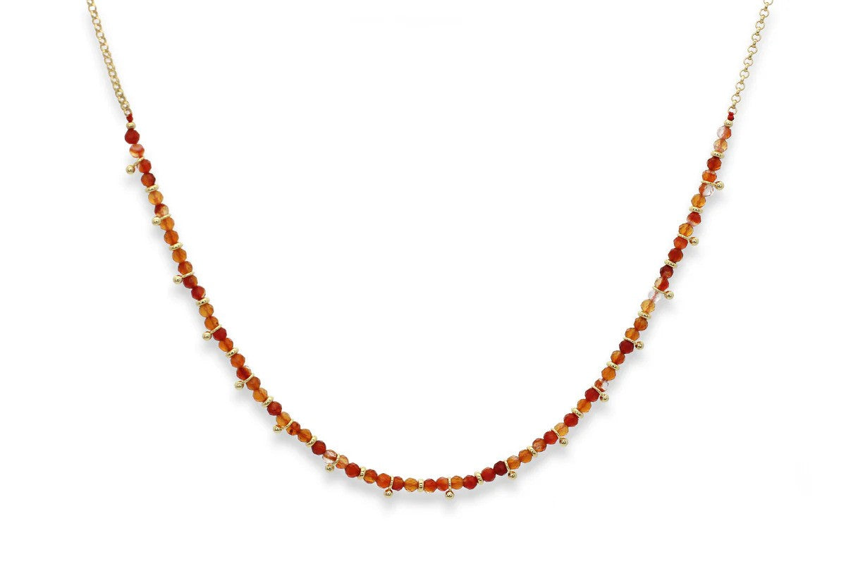 Salus Beaded Carnelian Gemstone Gold Necklace