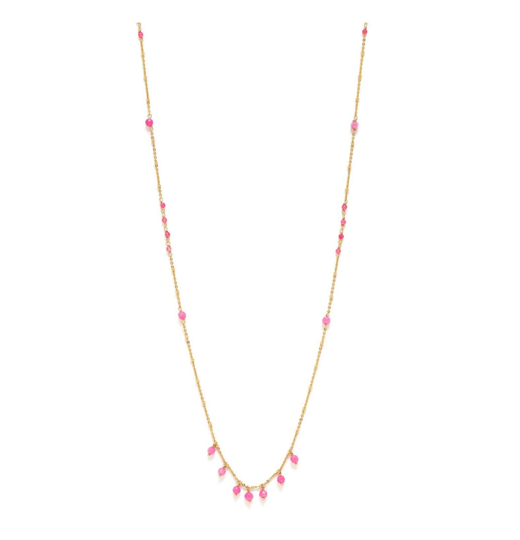 Long Layering Pink Agate Necklace