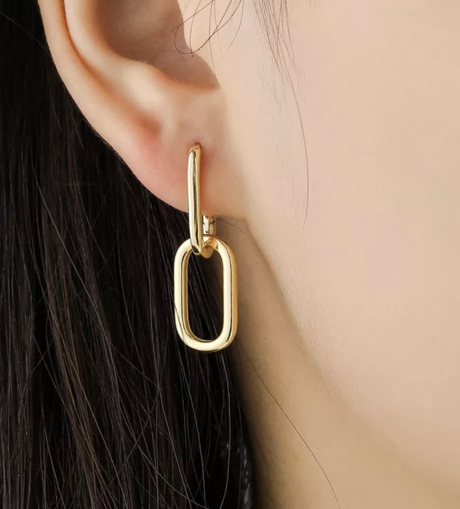 Gold Oval Hoop Detachable Earrings