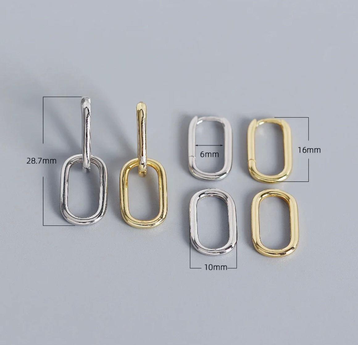 Silver Oval Hoop Detachable Earrings