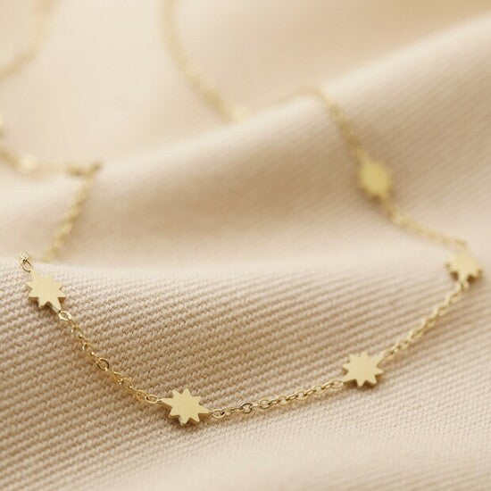 Long Tiny Gold Star Necklace