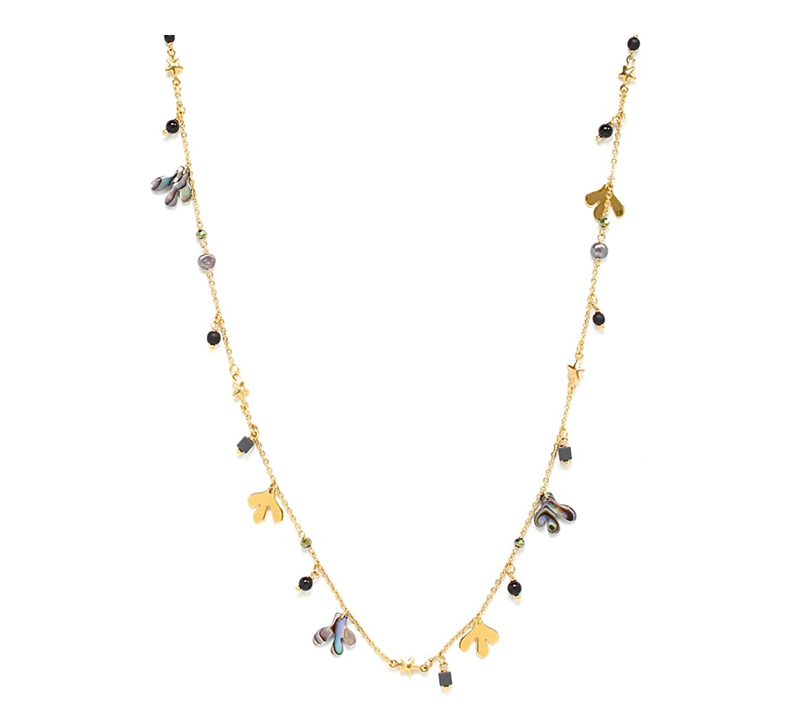 Julia Abalone Dainty Leaf Long Layering Necklace