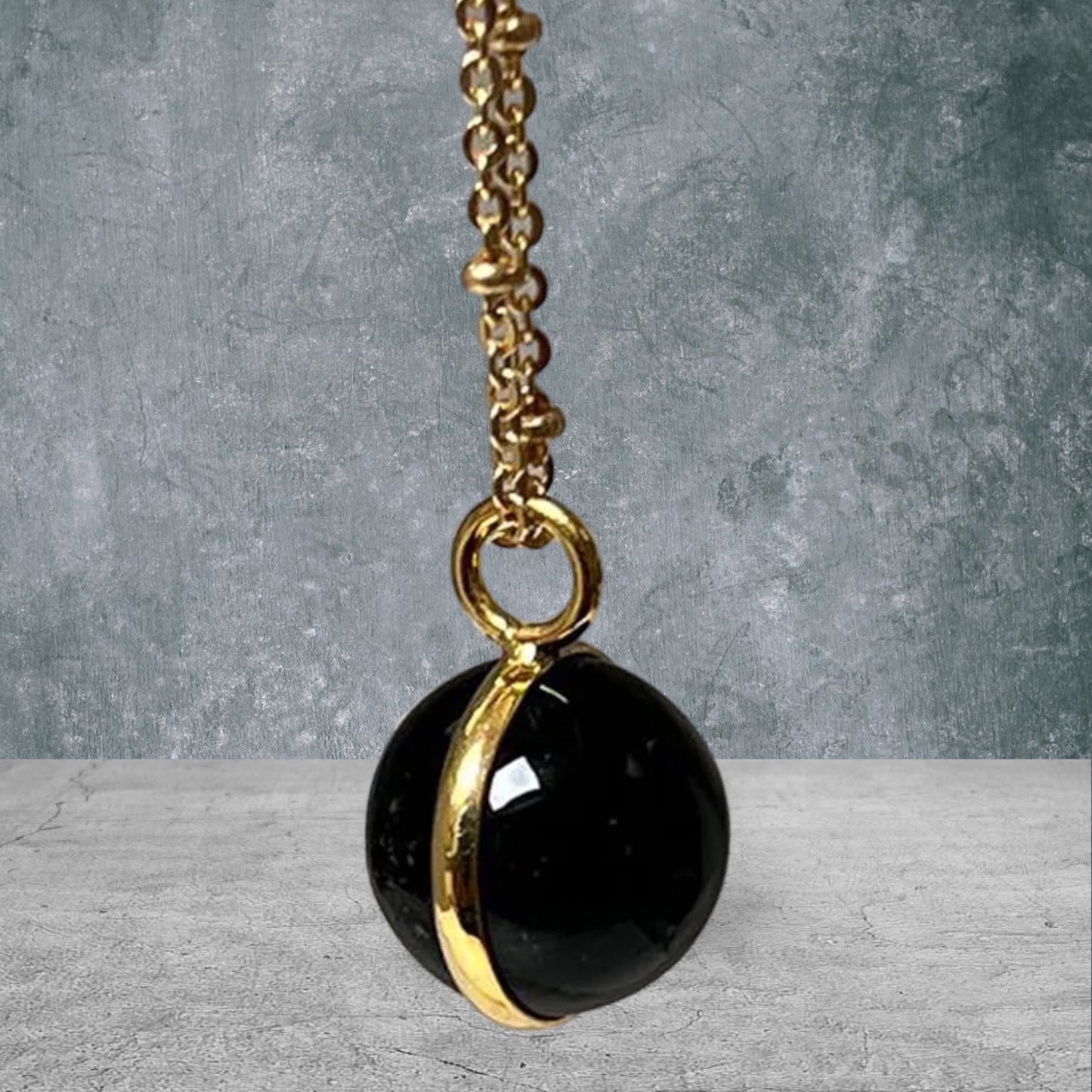 Magic Black Onyx Ball Pendant on Long Satellite Chain
