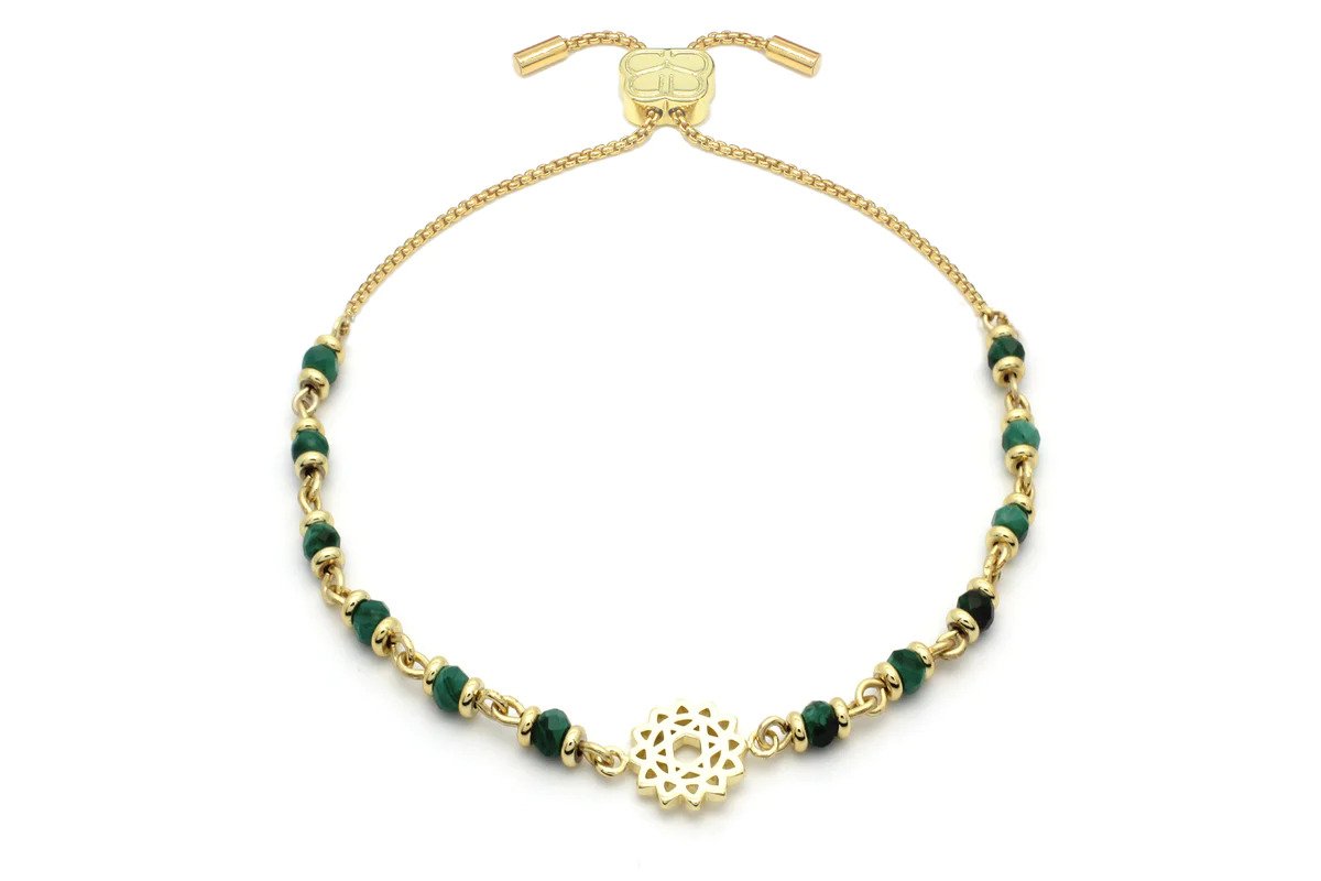 Heart Chakra Gold Malachite Gemstone Bracelet