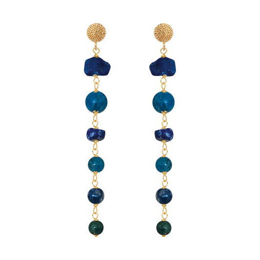Kyanite, Blue Apatite and Lapis Lazuli Stud Drop Earrings