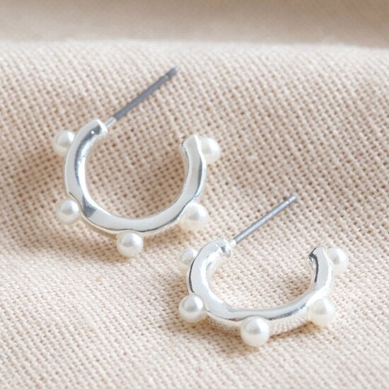 Gold Hoop Studs with Intermittent Small Fresh Water Pearls