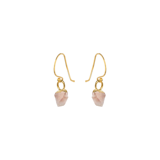 Raw Rose Quartz and Gold Drop Earrings