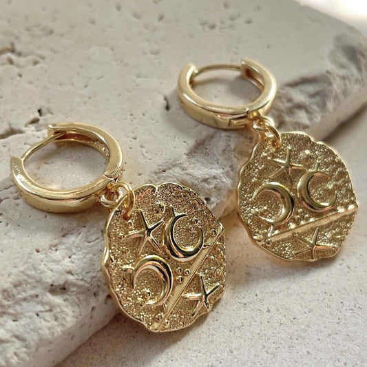 Gold Vermeil Celestial Chunky Hoop Earrings