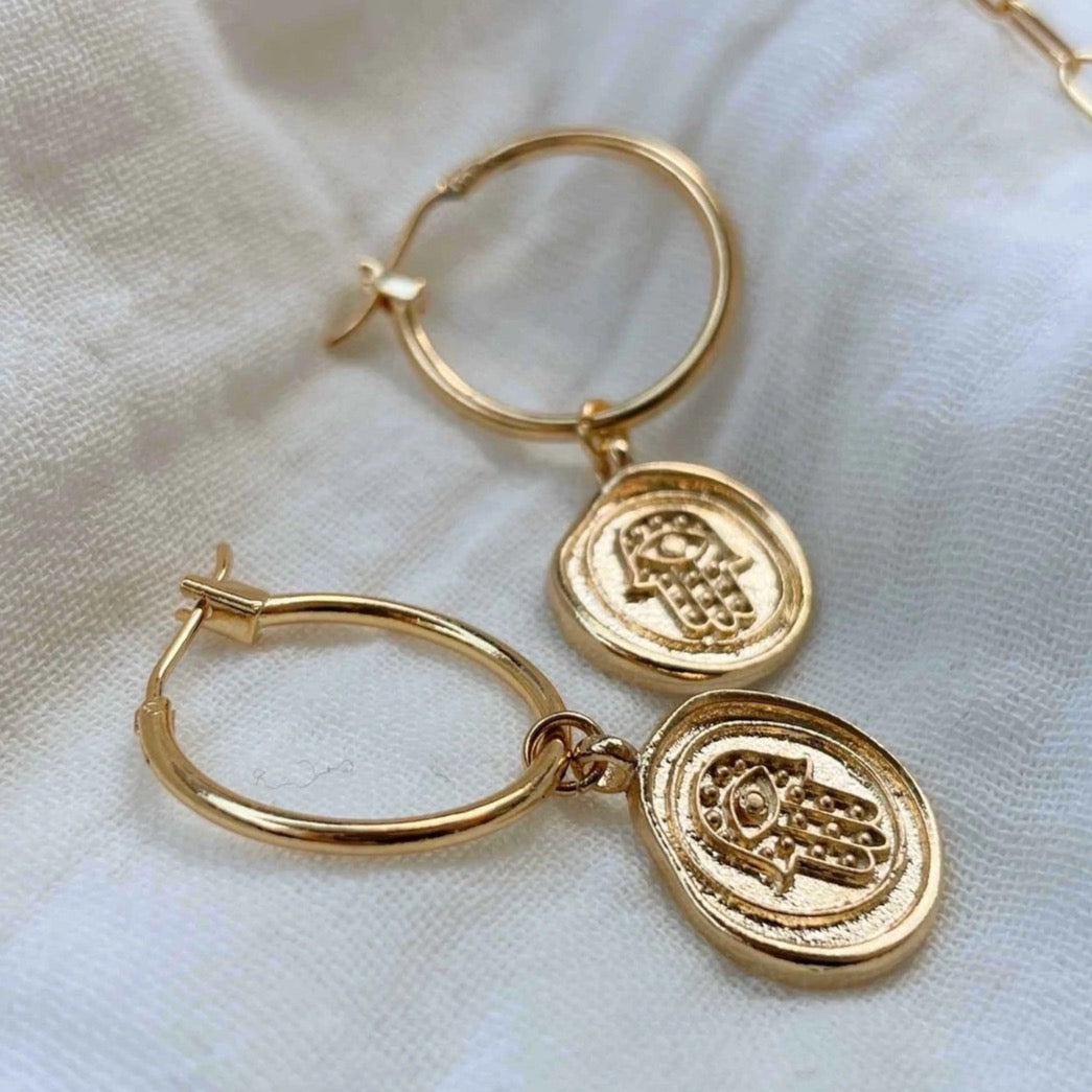 Gold Vermeil Hamsa Hand Hoop Earrings