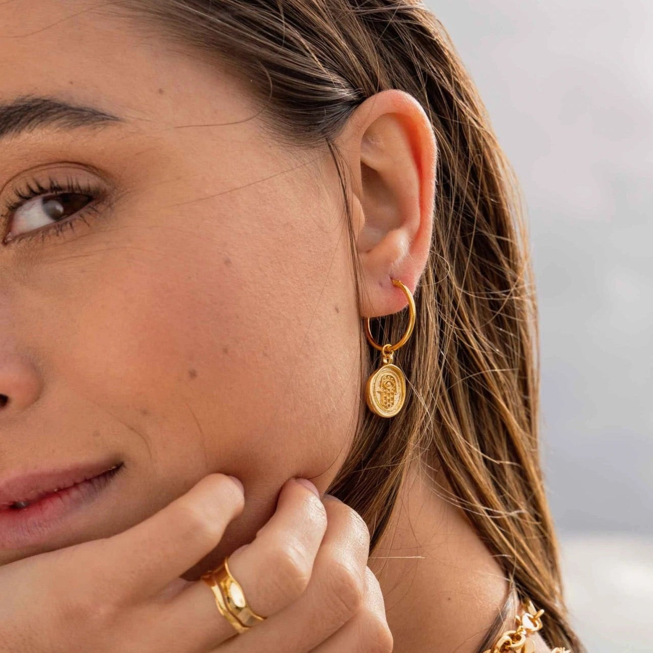 Gold Vermeil Hamsa Hand Hoop Earrings