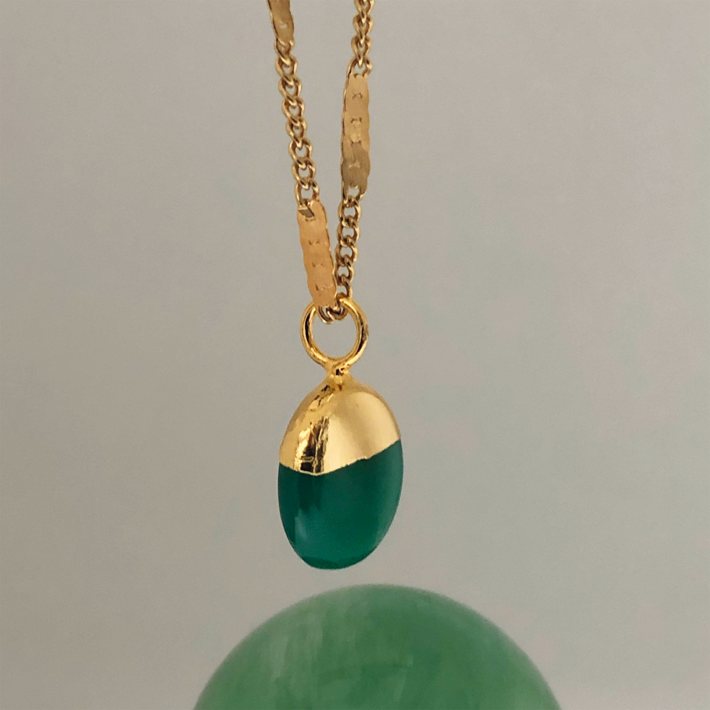 Green Onyx and Gold Pebble Pendant