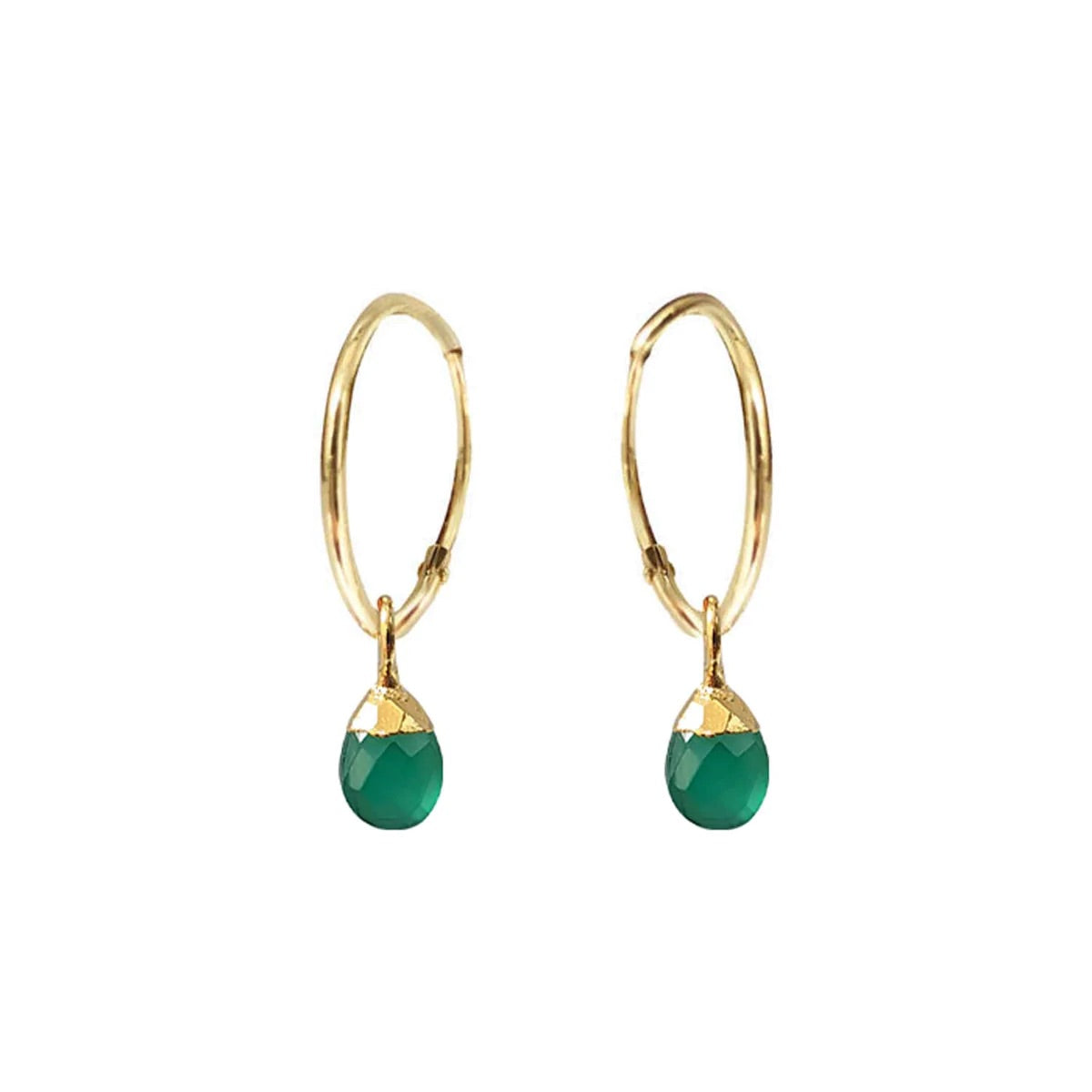 Cora Creole Green Onyx Briolette Gold Hoop Earrings