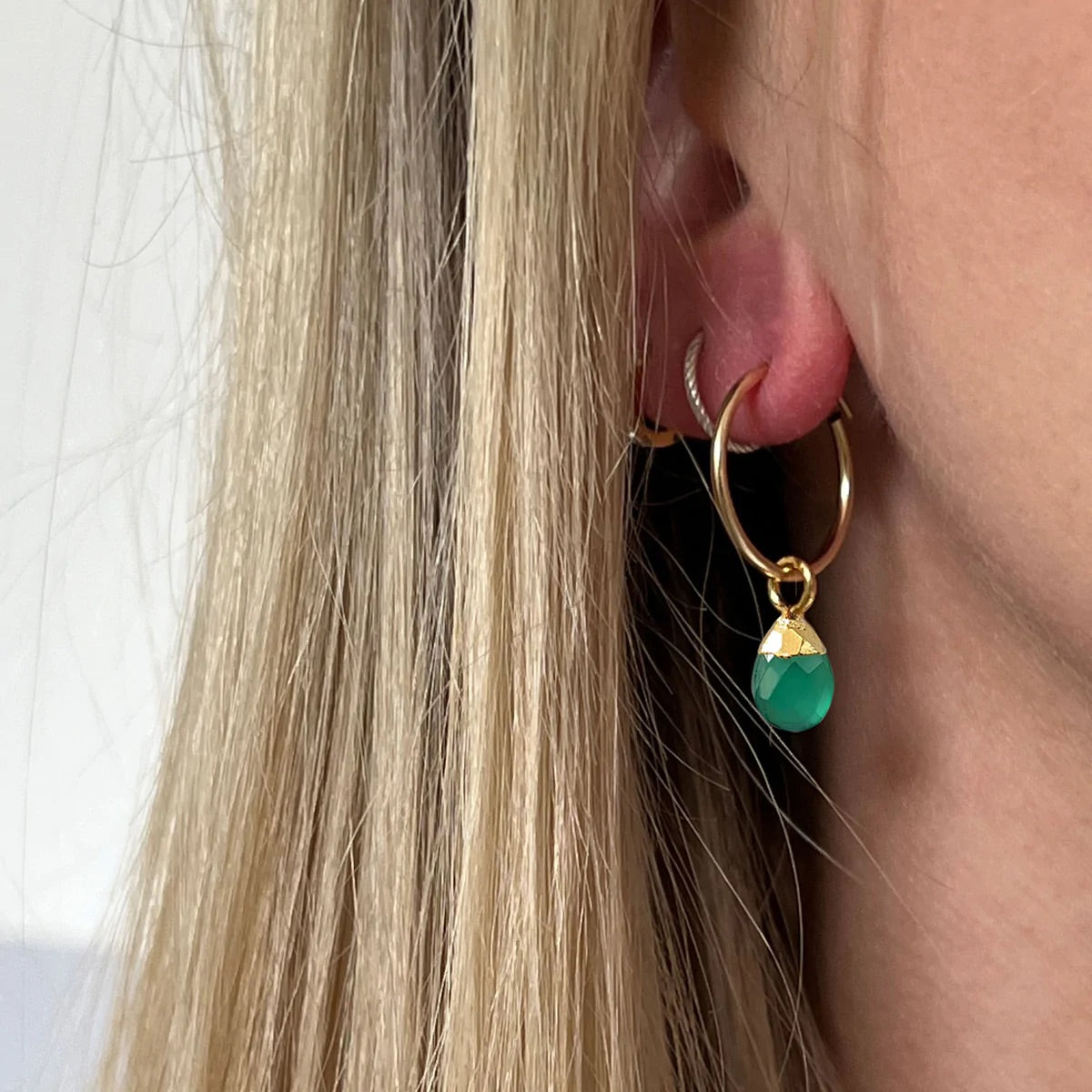 Cora Creole Green Onyx Briolette Gold Hoop Earrings