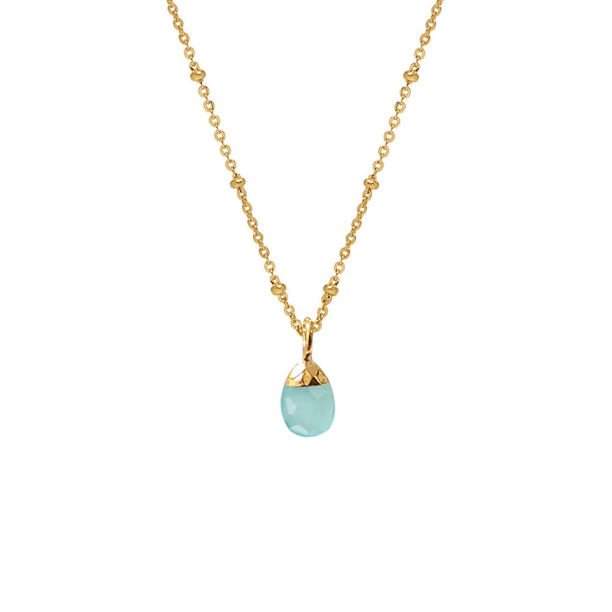 Aqua Chalcedony Briolette Pendant on Gold Satellite Chain