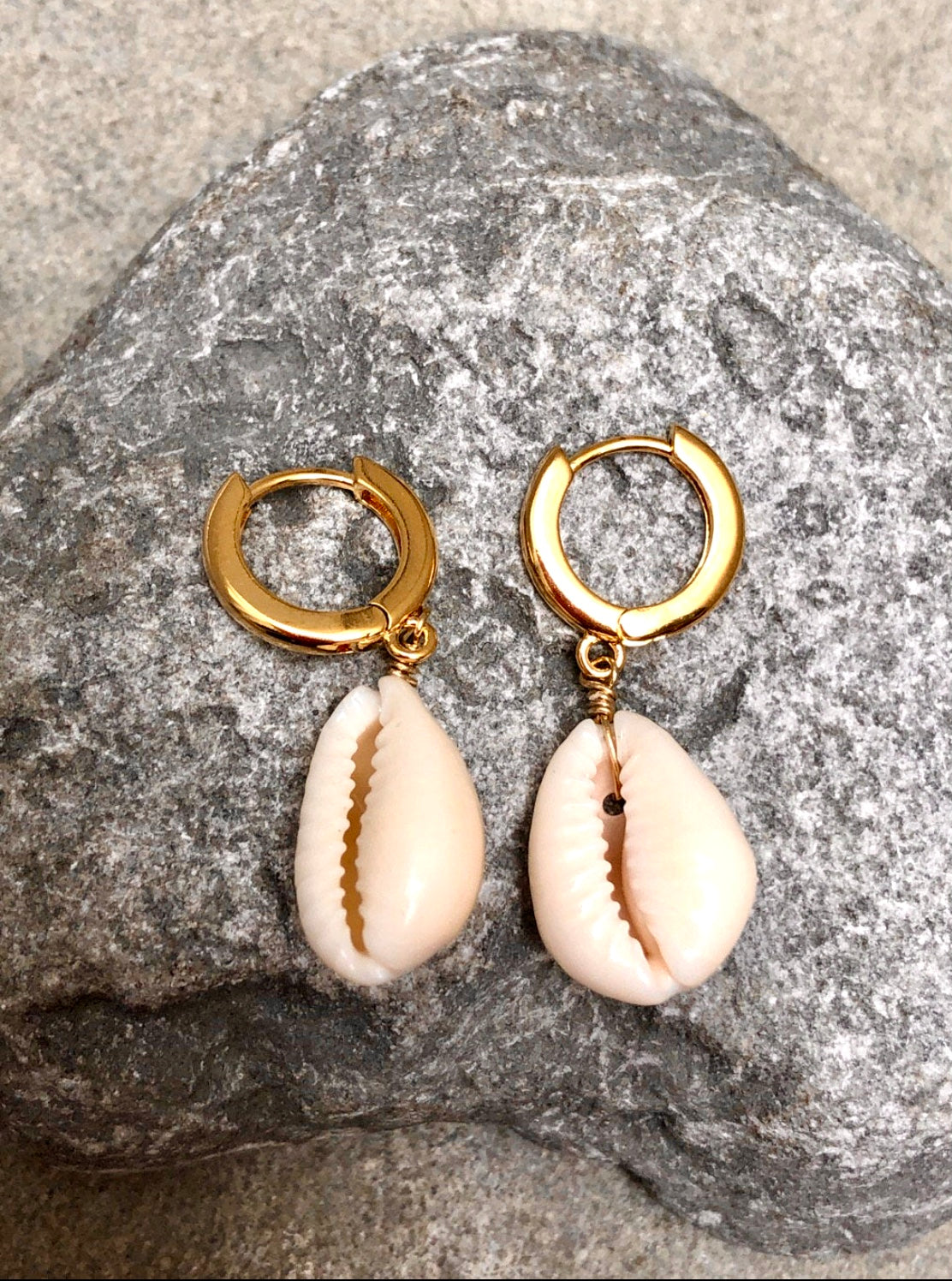 Gold Real Shell Huggie Hoop Earrings