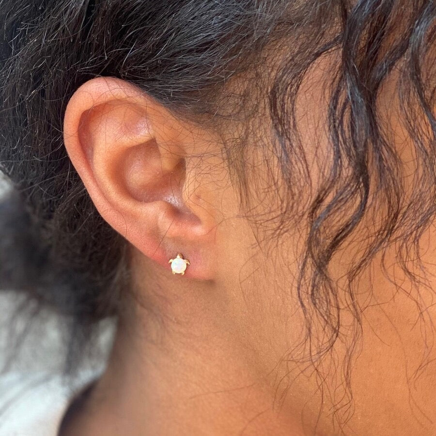 Gold Opal Turtle Stud Earrings