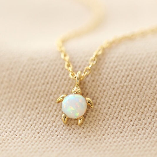 Gold Opal Turtle Necklace