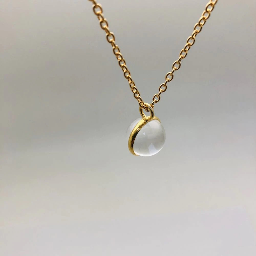 Rock Crystal Ball Pendant on Gold Simple Chain