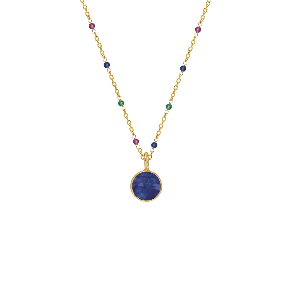 Astro Sapphire Pendant with Gold Multi Gemstone Rosary Chain