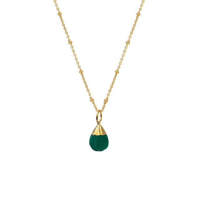 Carved Green Onyx Pendant on Gold Satellite Chain