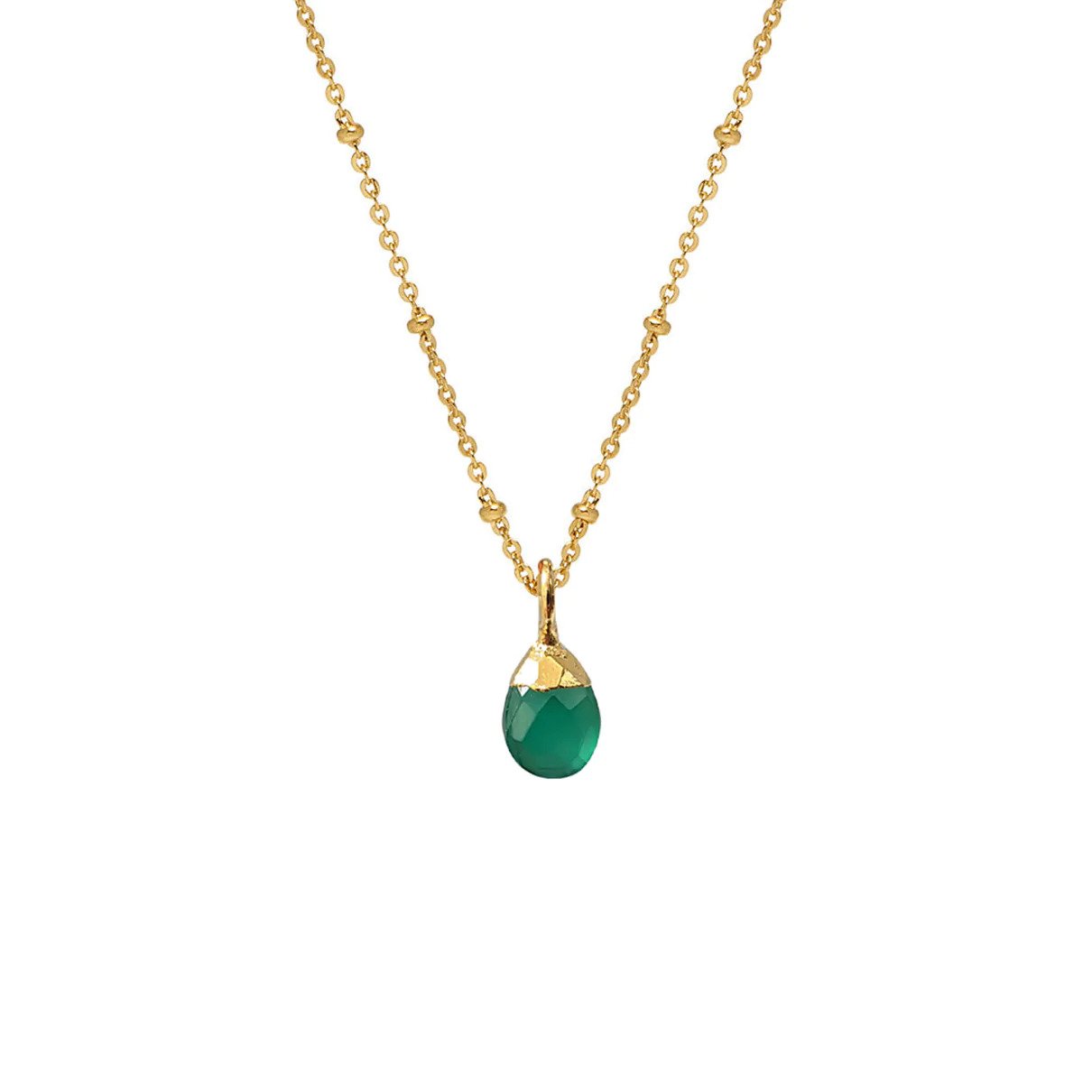 Green Onyx Briolette Pendant on Gold Satellite Chain