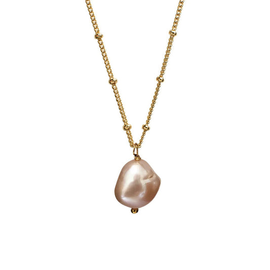 Large Pink Baroque Pearl Pendant on Gold Biba Chain