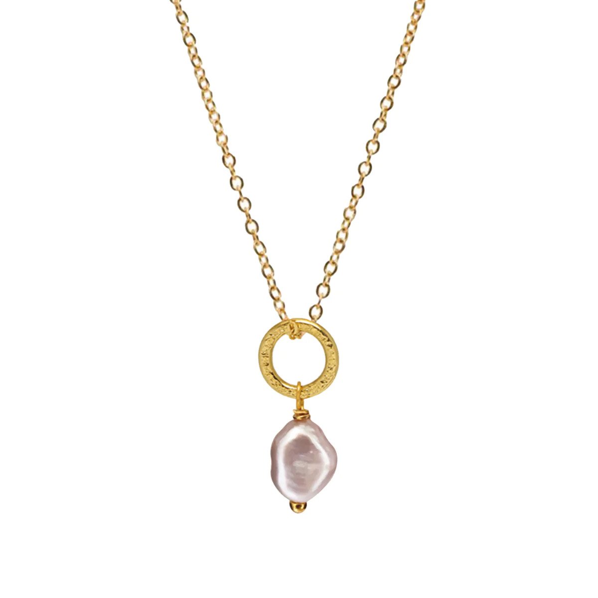 Small Pink Baroque Pearl Gita Pendant on Gold Simple Chain