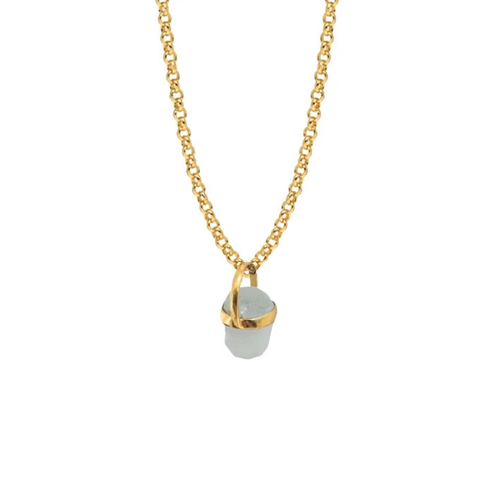 Raw Aquamarine Gold Baby Belcher Chain Pendant