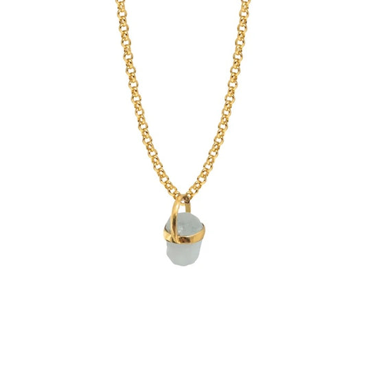Raw Aquamarine Gold Baby Belcher Chain Pendant