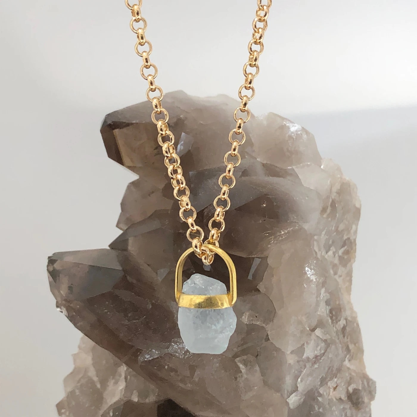 Raw Aquamarine Gold Baby Belcher Chain Pendant