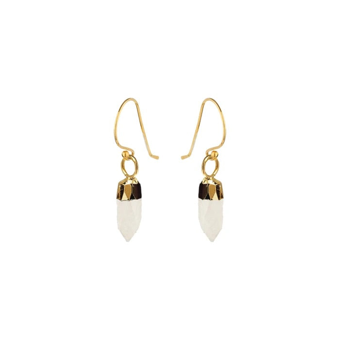 Mini Point White Moonstone Gold Dangle and Drop Earrings